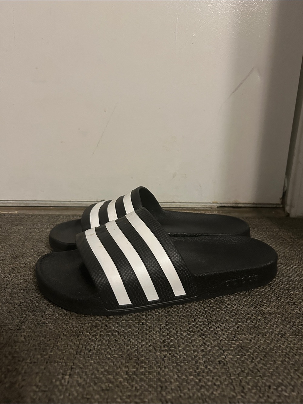 adidas Black & White Three-Stripe Slide Sandals